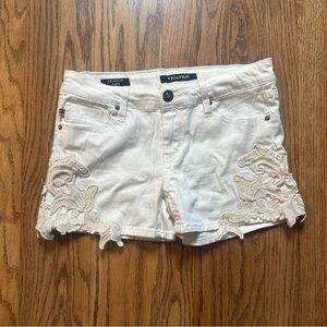Vigoss Girls The Jagger Cream Jean Shorts with Lace Detailing Bohemian Flair